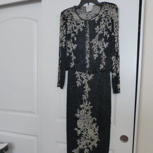 Women's beaded black cocktail dress w/ jacket 10